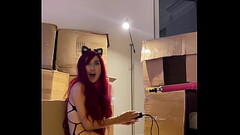 Me- Red haired Teen Beauty Girl dances sexy Striptease and prepares Sex Machine with DIldo in Mouth Thumb