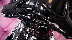 FREE video: latex teasing video - Mistress in rubber - natural tits and shiny catsuit - strap-on tease (Arya Grander) Thumb