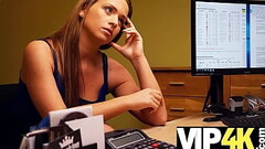 VIP4K. Naughty bank worker lures a sexy babe into having intense sex Thumb