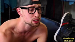 Nerdy jock asslicks stud before fisting him until cumshot Thumb